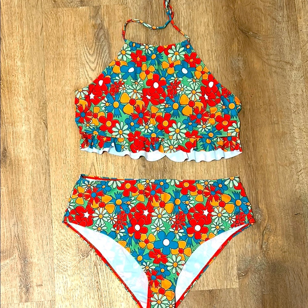 Floral High-Neck Bikini Set